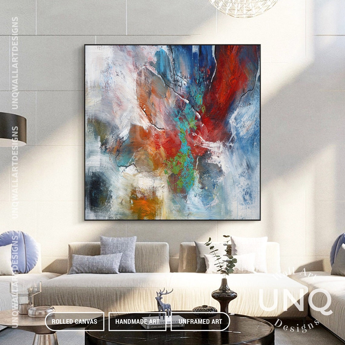 Red Blue And White Bold Color Burst Modern Abstract Painting Poster - Image 6
