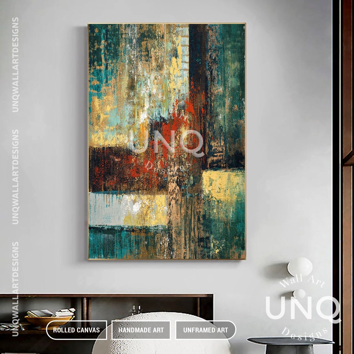 Teal Gold And Rust Industrial Abstract Textured Painting Decor Poster - Image 4