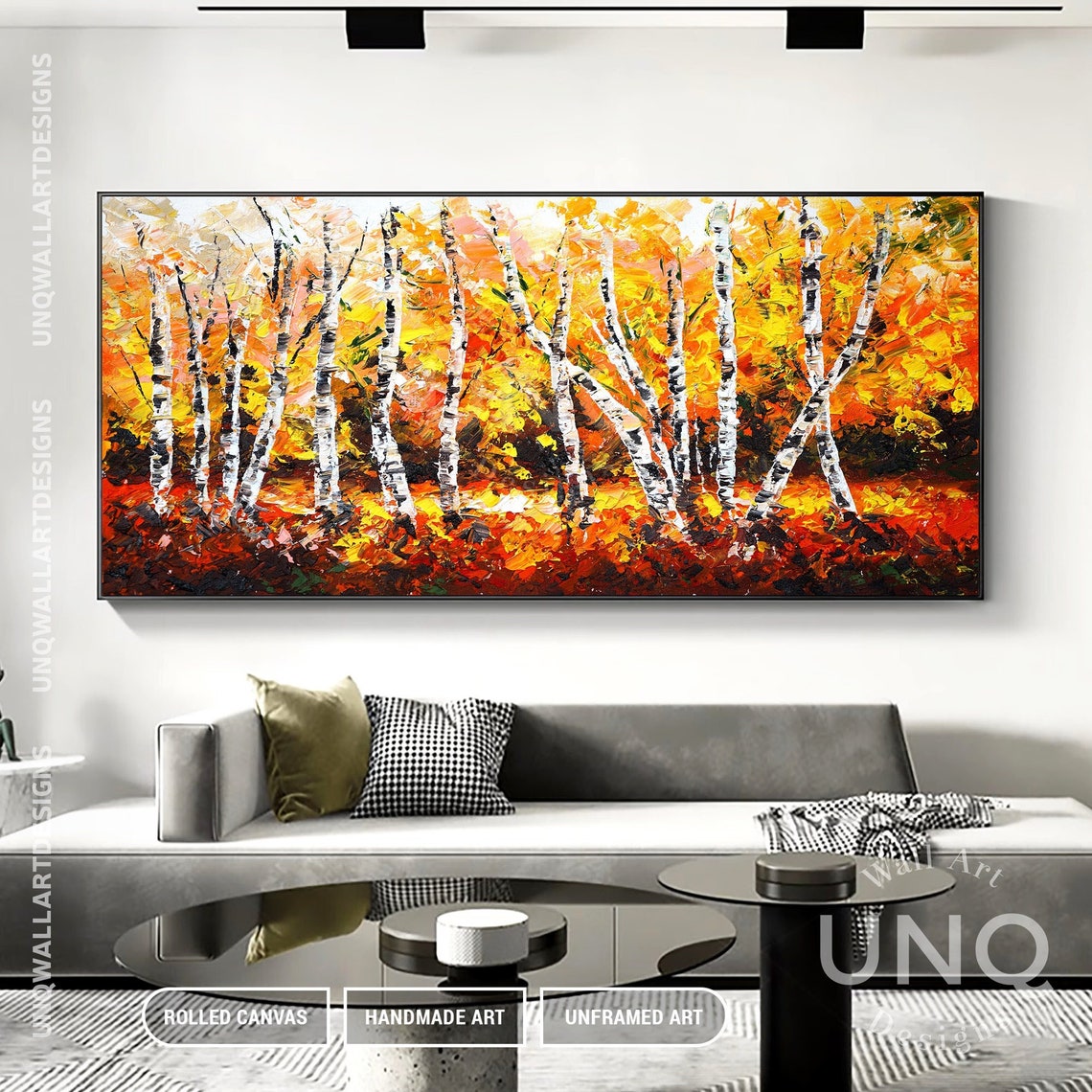 Golden Birch Forest Autumn Landscape White Trunks Orange Leaves Poster - Image 2
