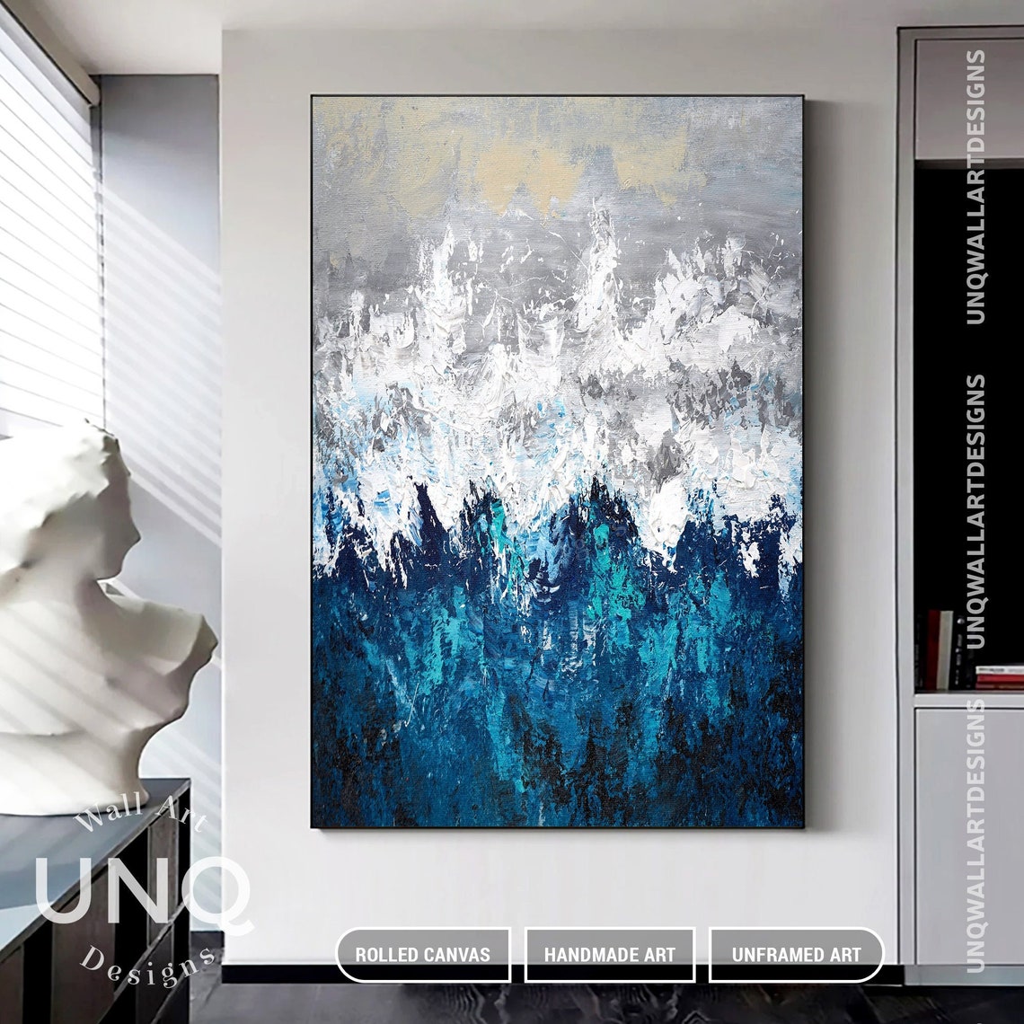 Deep Blue Ocean Waves Abstract Textured Impasto Seascape Art Poster - Image 2