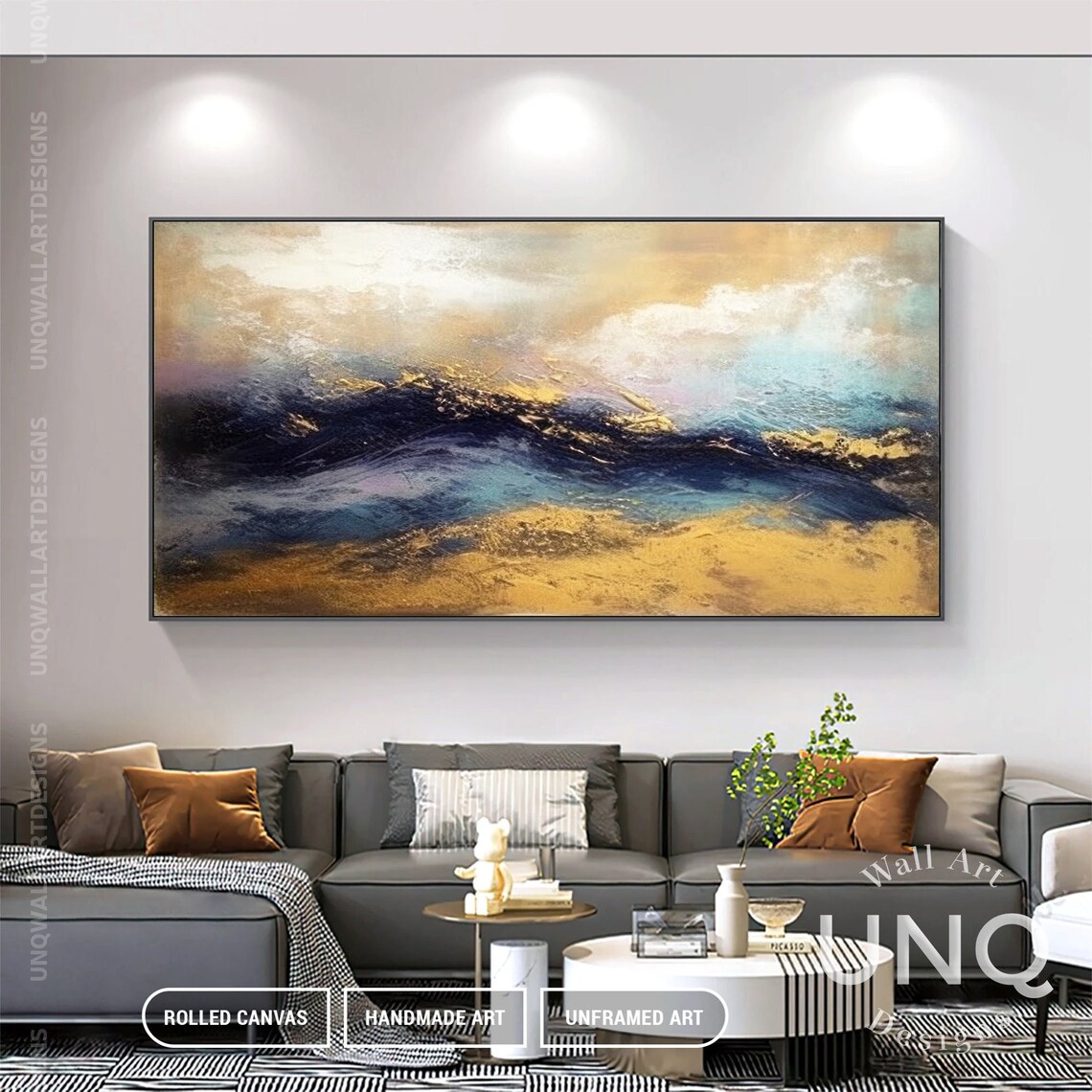 Gold Blue Wave Art Print, Modern Coastal Decor - Image 6