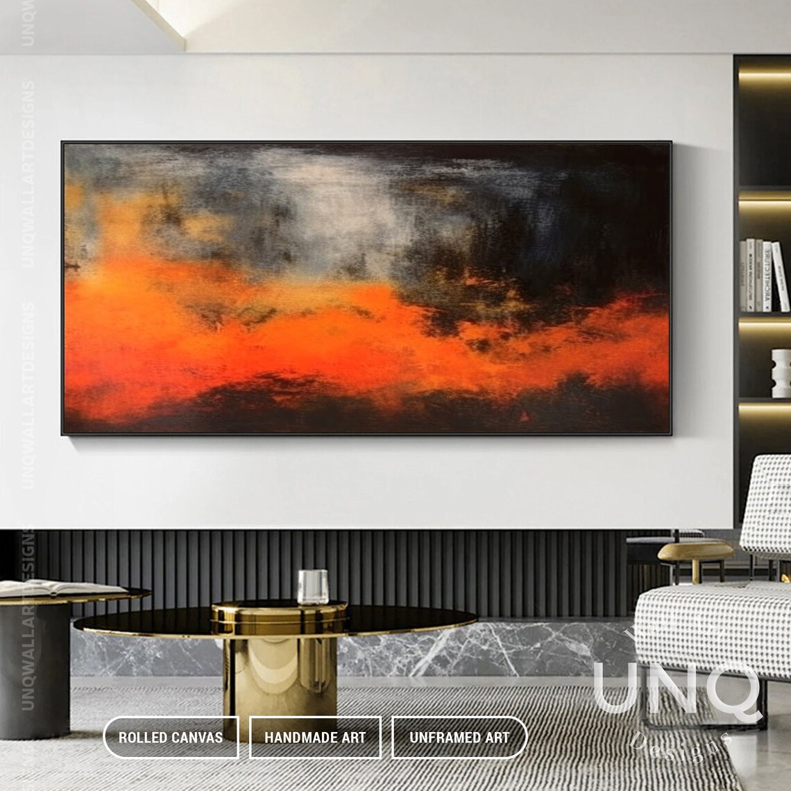 Hand-Painted Orange and Black Abstract Art Print - Image 5