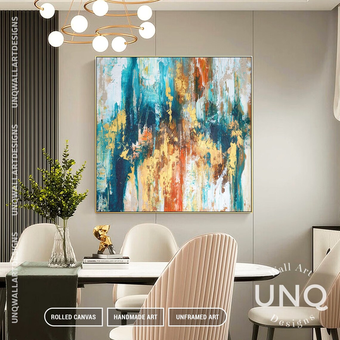 Teal Blue Orange And Gold Bold Impasto Modern Abstract Art Poster - Image 4