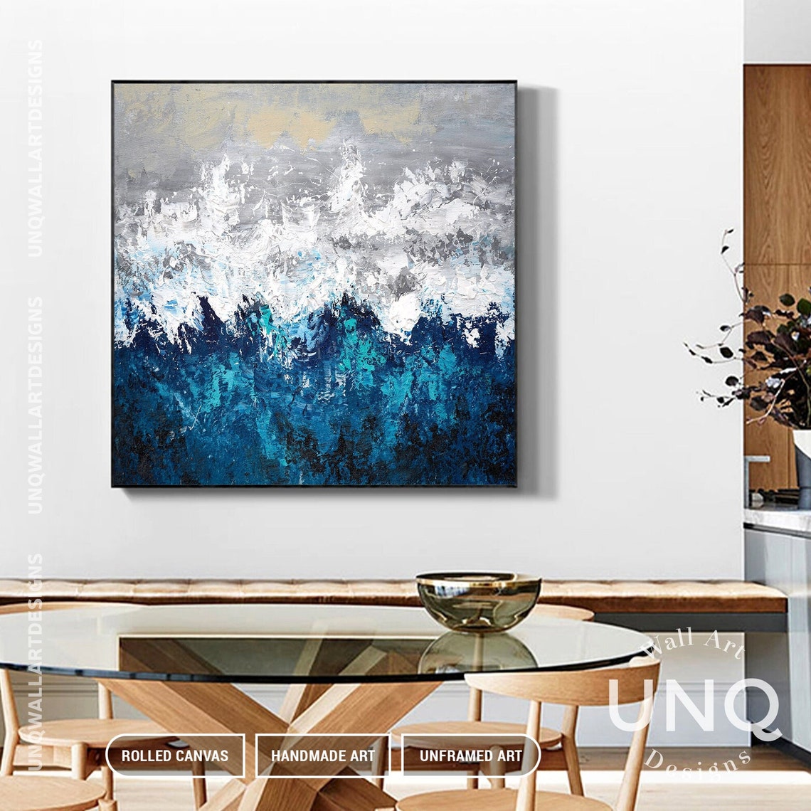 Deep Blue Ocean Waves Abstract Textured Impasto Seascape Art Poster