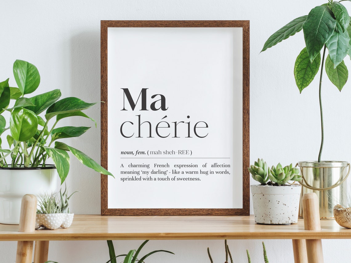 Ma Cherie French My Darling Definition Romantic Typography Poster