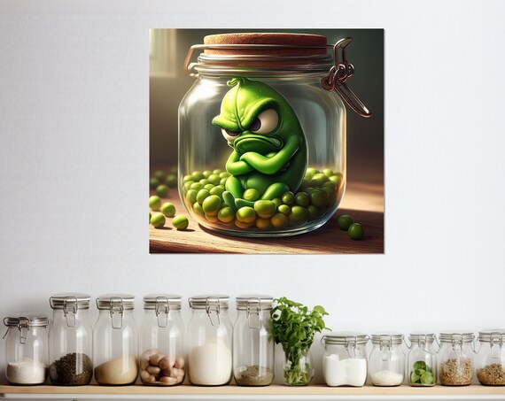 Sad Peas In A Jar Print Funny Kitchen Wall Decor Kitchen Wall Art Vegetables Poster Housewife Gift Framed Ready To Hang