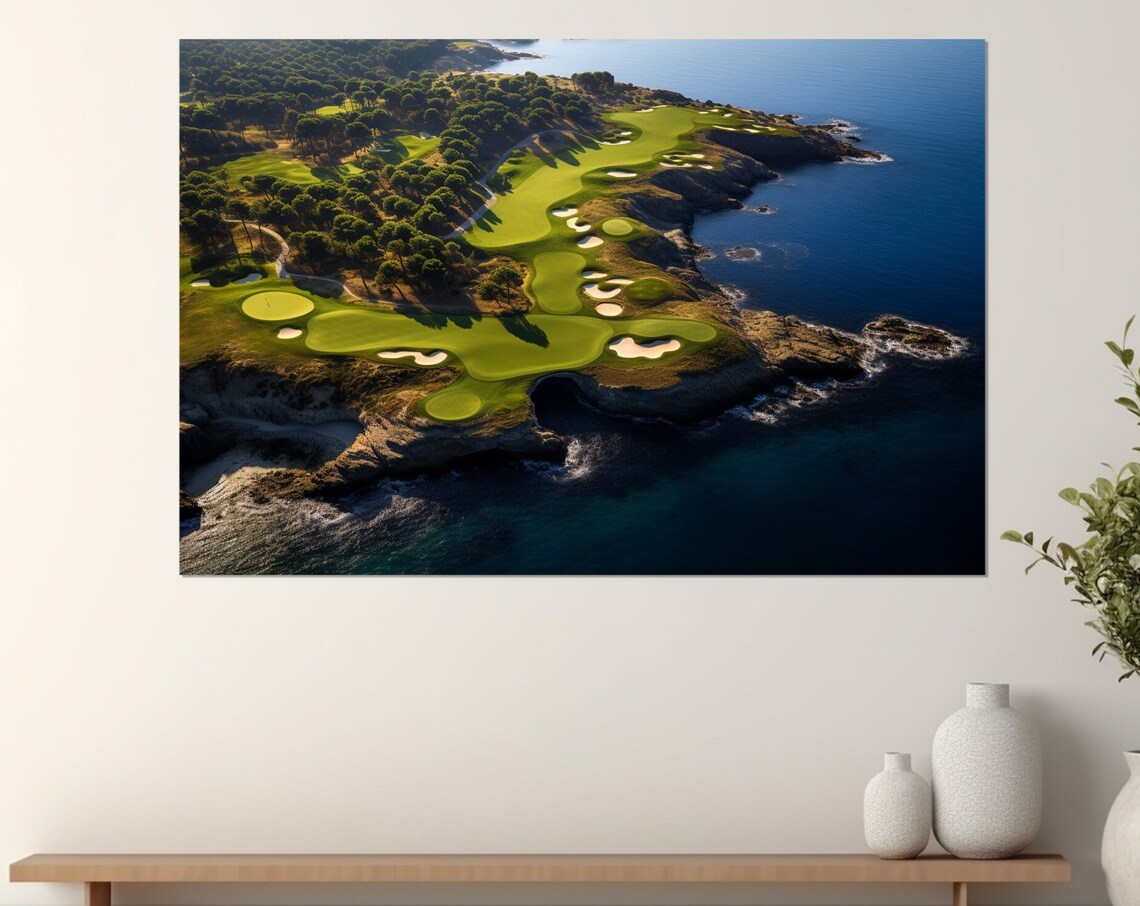 Golf Course By The Ocean Art Print, Coastal Decor