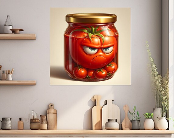 Angry Pickled Tomato In A Jar Print Kitchen Wall Decor Kitchen Wall Art Vegetables Poster Housewife Gift Framed Ready To Hang