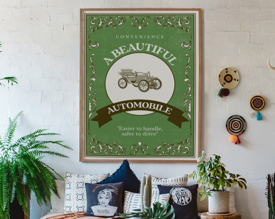 A Beautiful Automobile Vintage 1900s Car Ad Style Green Poster