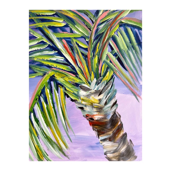 Palm Tree Art Tropical Original Painting Purple Sky Palm Tree Artwork California Laguna Beach Sunset Art