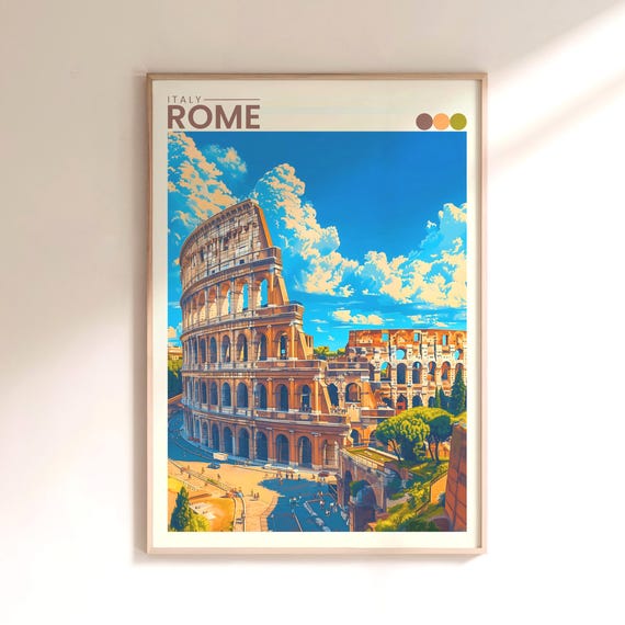Rome Colosseum Travel Poster Italian Wall Art Print