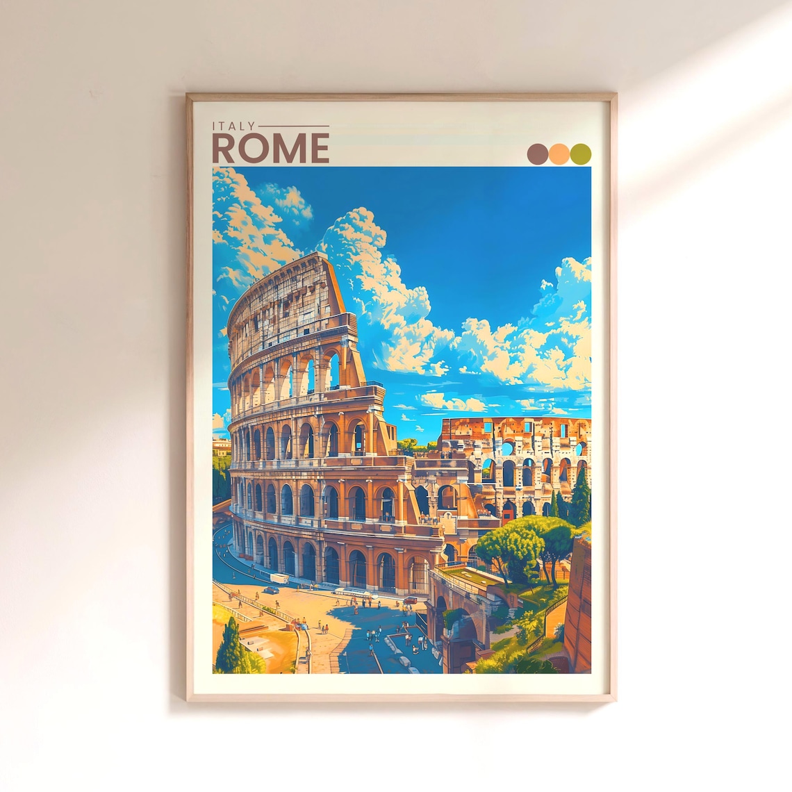 Rome Italy Colosseum Ancient Roman Ruins Blue Sky Travel Poster