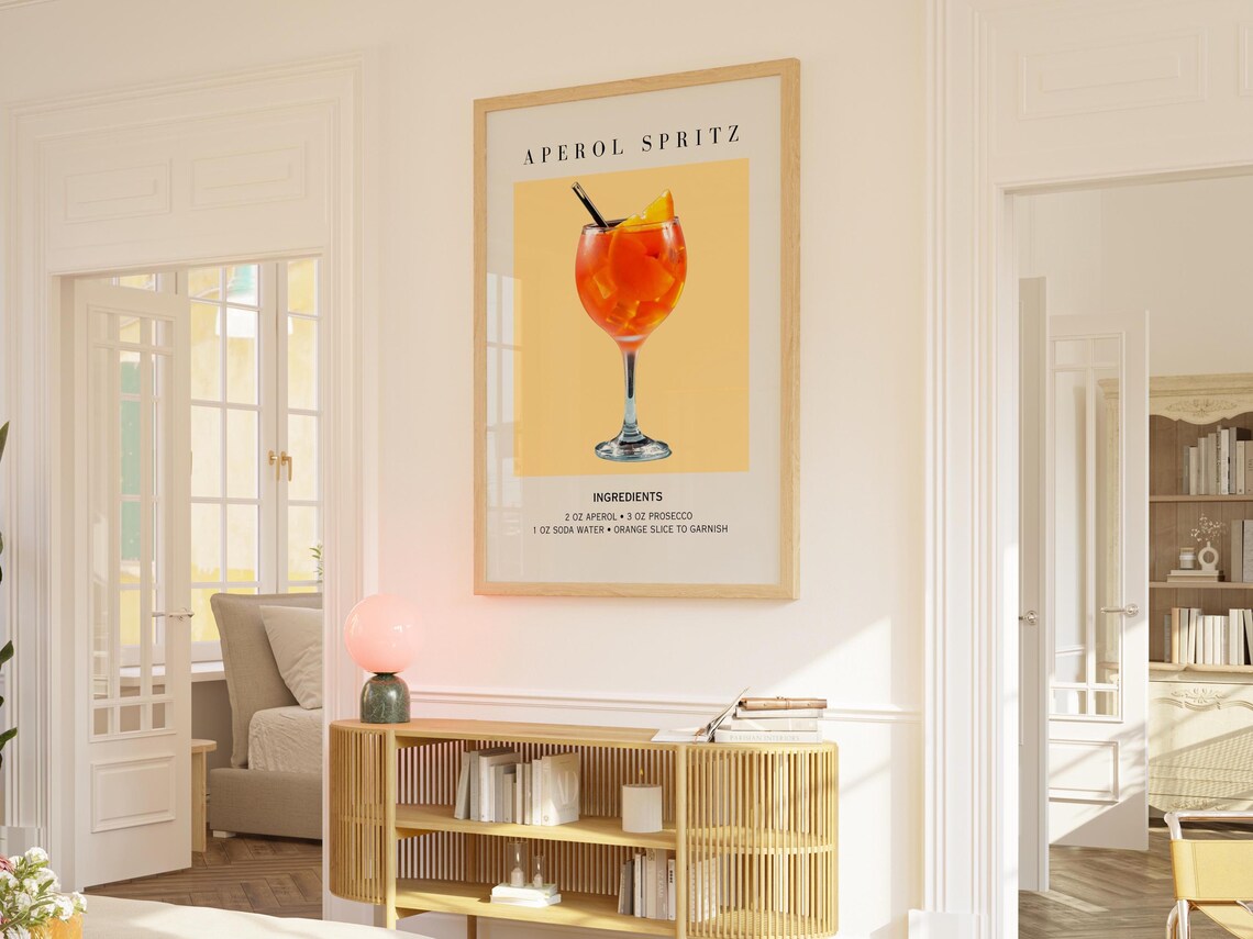 Aperol Spritz Art Print, Minimalist Retro Cocktail - Image 3