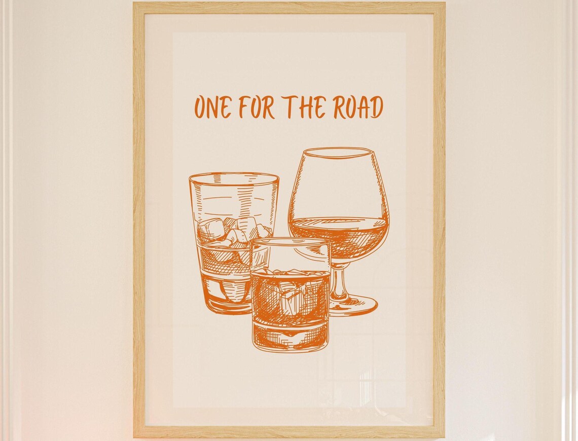 Retro One For The Road Orange Whiskey Glasses Bar Cart Poster