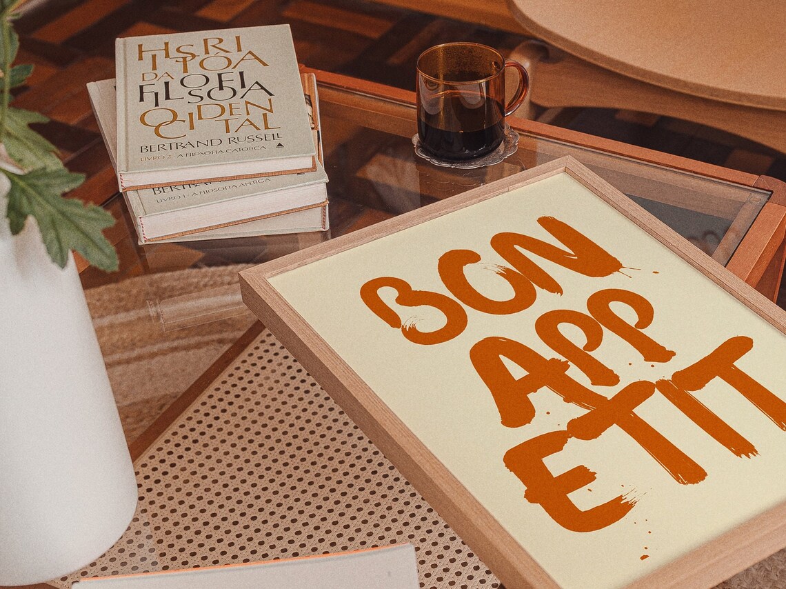 Bon Appetit Bold Orange Brushstroke Typography Kitchen Quote Poster - Image 3