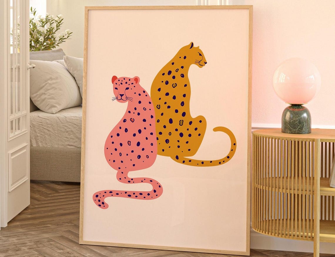 Cheetah Retro Vintage Cheetah Print Poster Bold Orange And Pink Vintage Wall Art Eclectic Wall Decor Pink Cheetah Art Leopard Print Gift