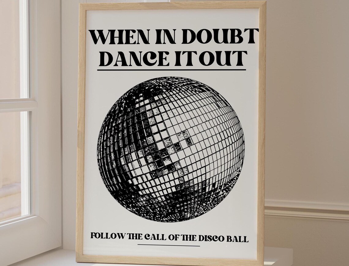 Retro When In Doubt Dance It Out Black Disco Ball Quote Poster