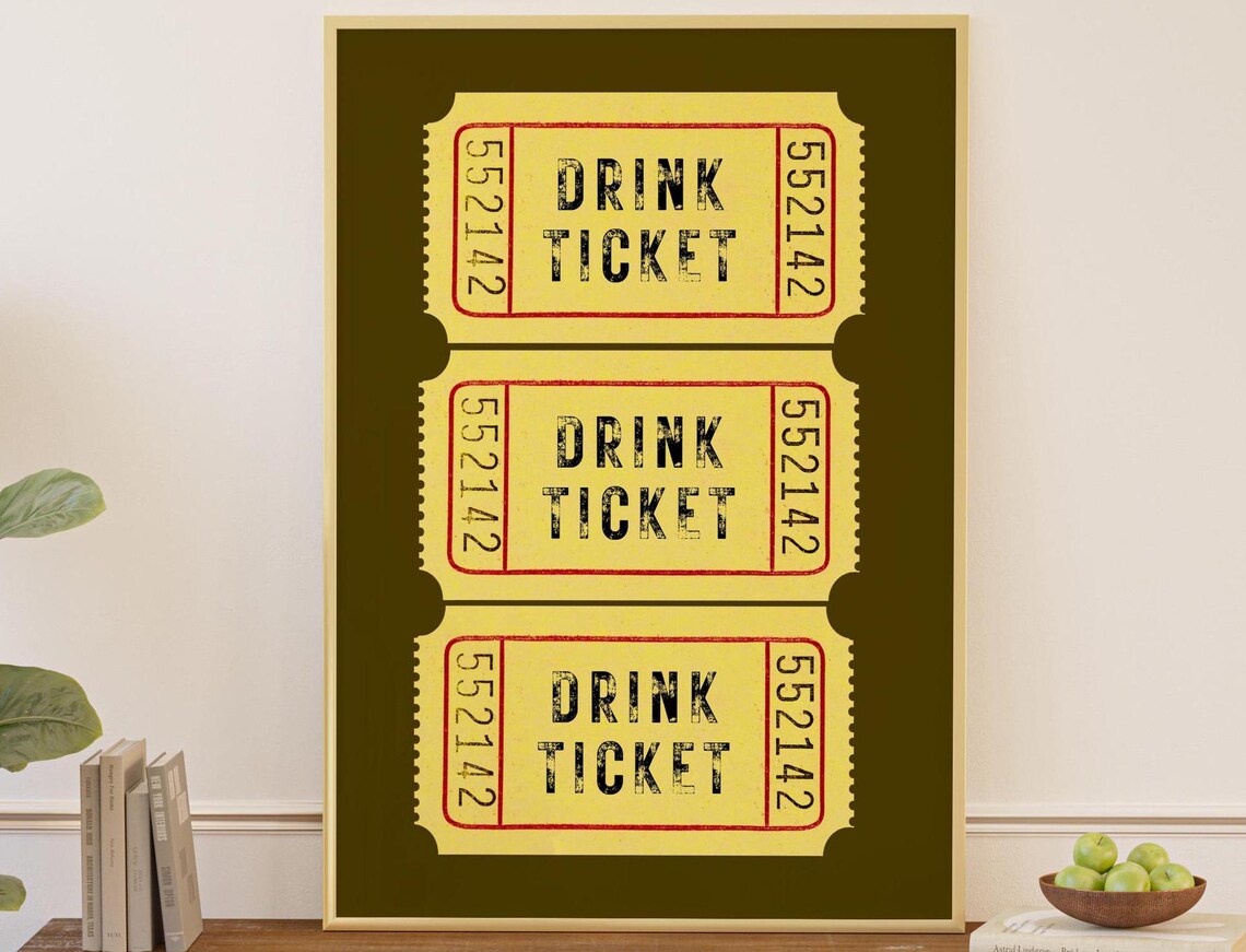 Good Times Ticket Retro Bar Cart Decor Print