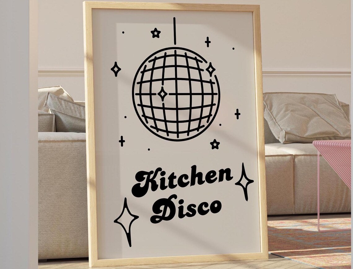Kitchen Disco Poster, Mid Century Foodie Gift