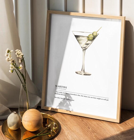 Martini Cocktail Definition Dictionary Style Bar Decor Poster