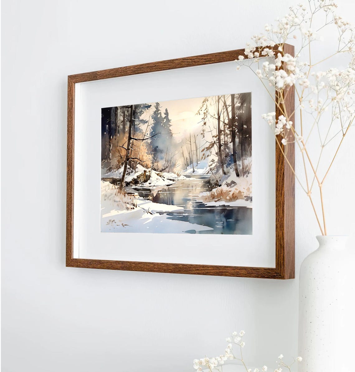 Winter Forest River Landscape Watercolor Art Print - Image 5