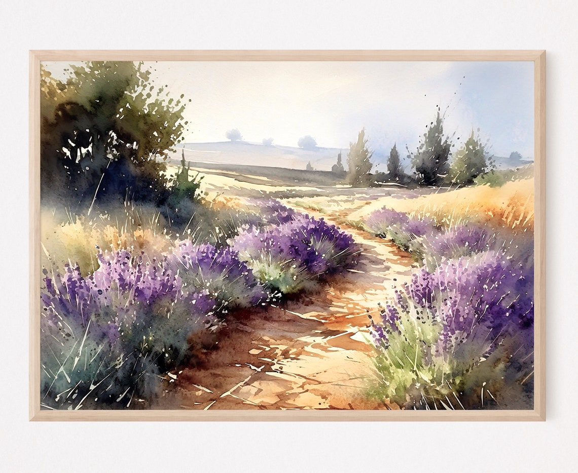 Provence Lavender Path Through Purple Fields Watercolor Poster