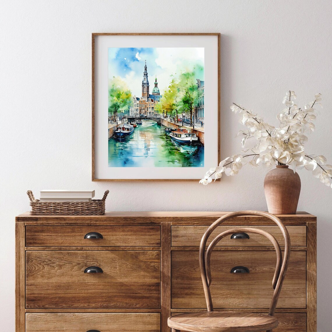 Amsterdam Canal Houses Large Watercolor Poster - Image 4