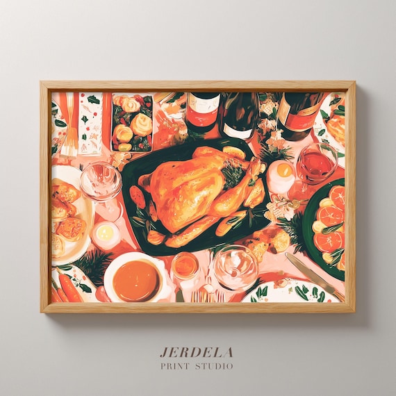 Christmas Dinner Table Roasted Turkey Holiday Feast Art Print