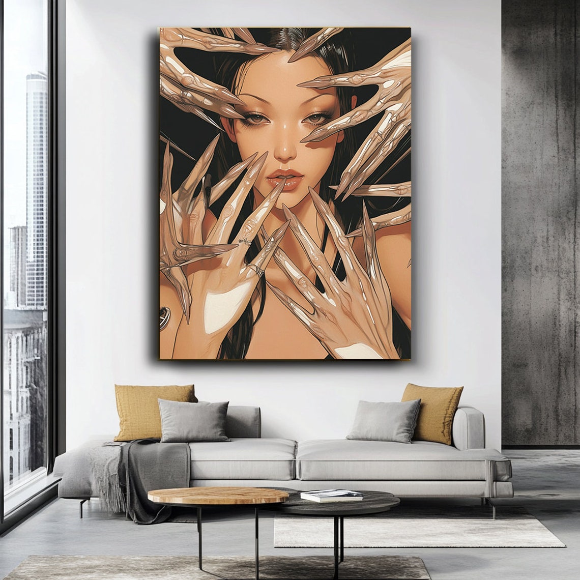 Beautiful Woman With Multiple Hands Art Print Unique Surrealist Artwork For Bold Home Decor - Image 2