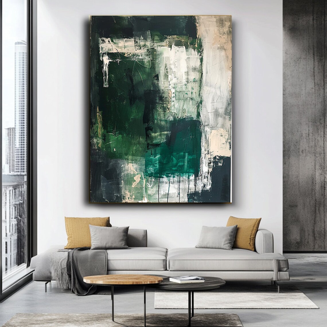 Dark Green White Abstract Brushstroke Modern Painting Art Poster - Image 3