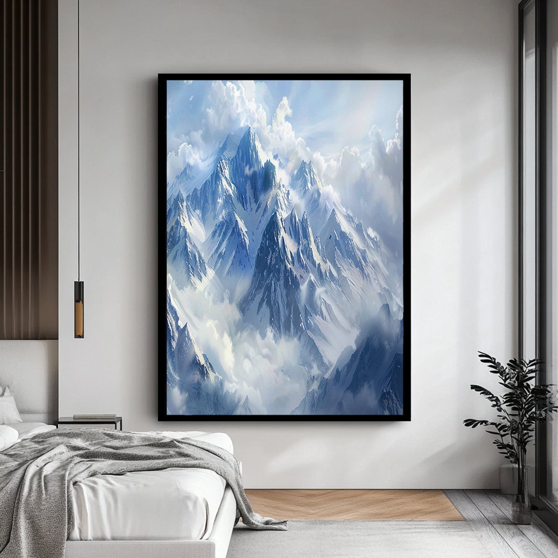 Snowy Mountain Peaks Blue White Alpine Clouds Landscape Poster - Image 4