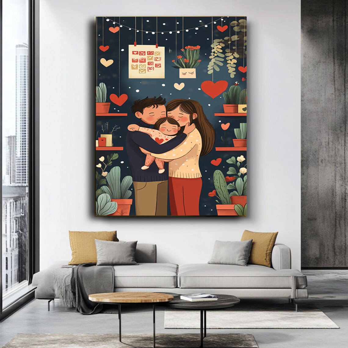 Family Hug Heartwarming Parents And Child Love Illustration Art Poster - Image 3