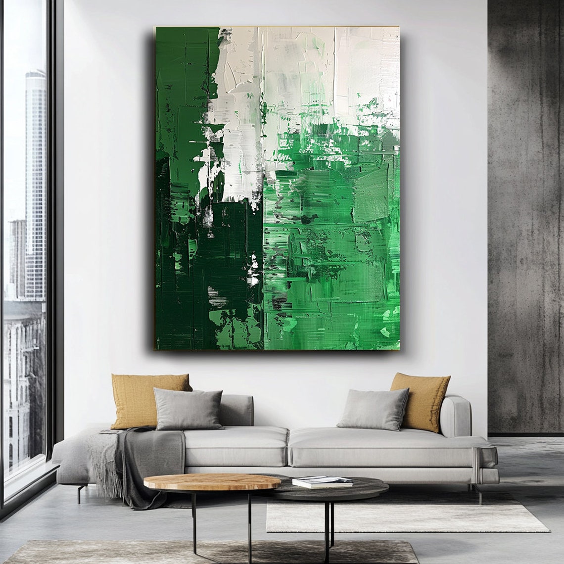 Emerald Green White Black Abstract Textured Oil Painting Poster - Image 4