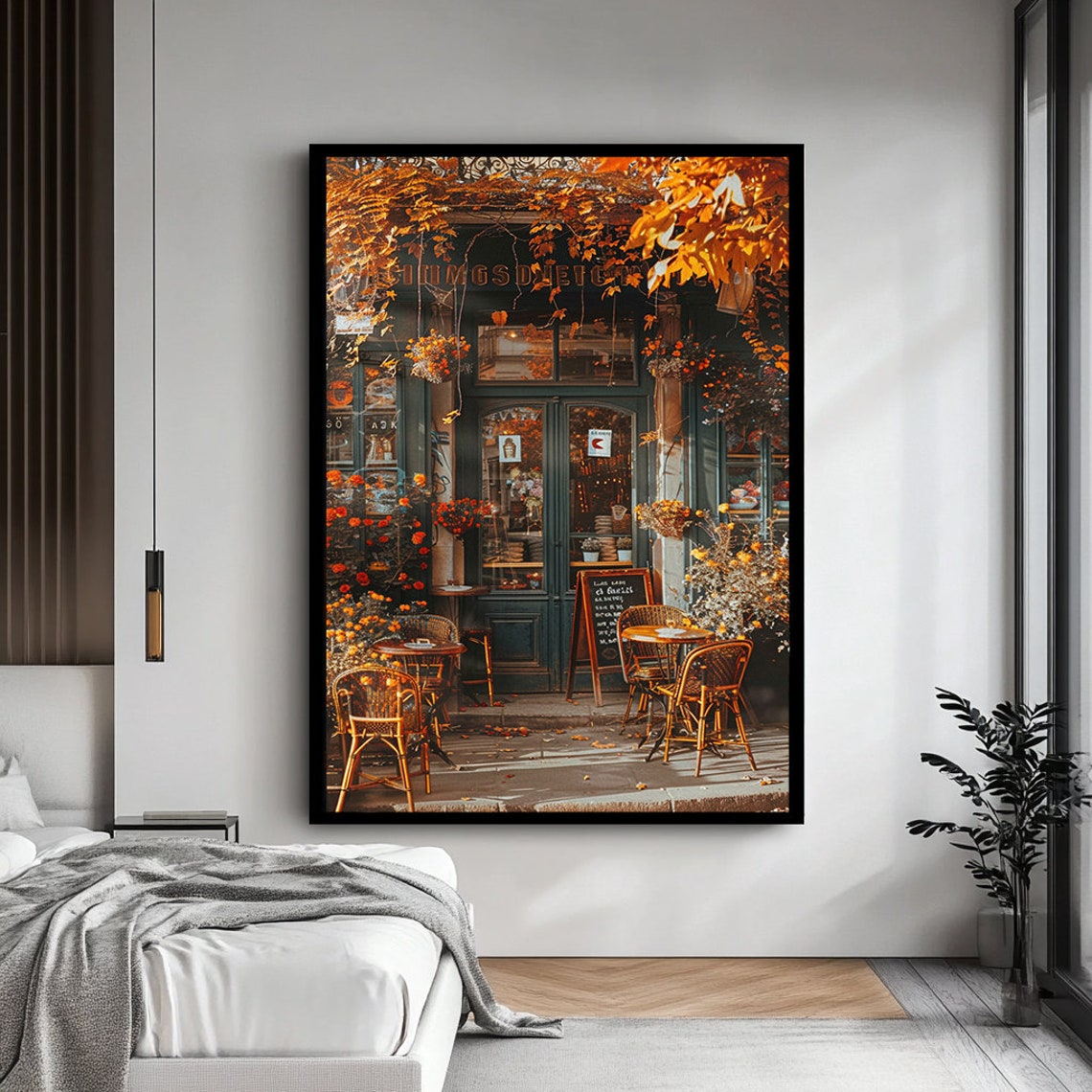 Parisian Cafe Autumn Golden Leaves Charming Street View Poster - Image 4