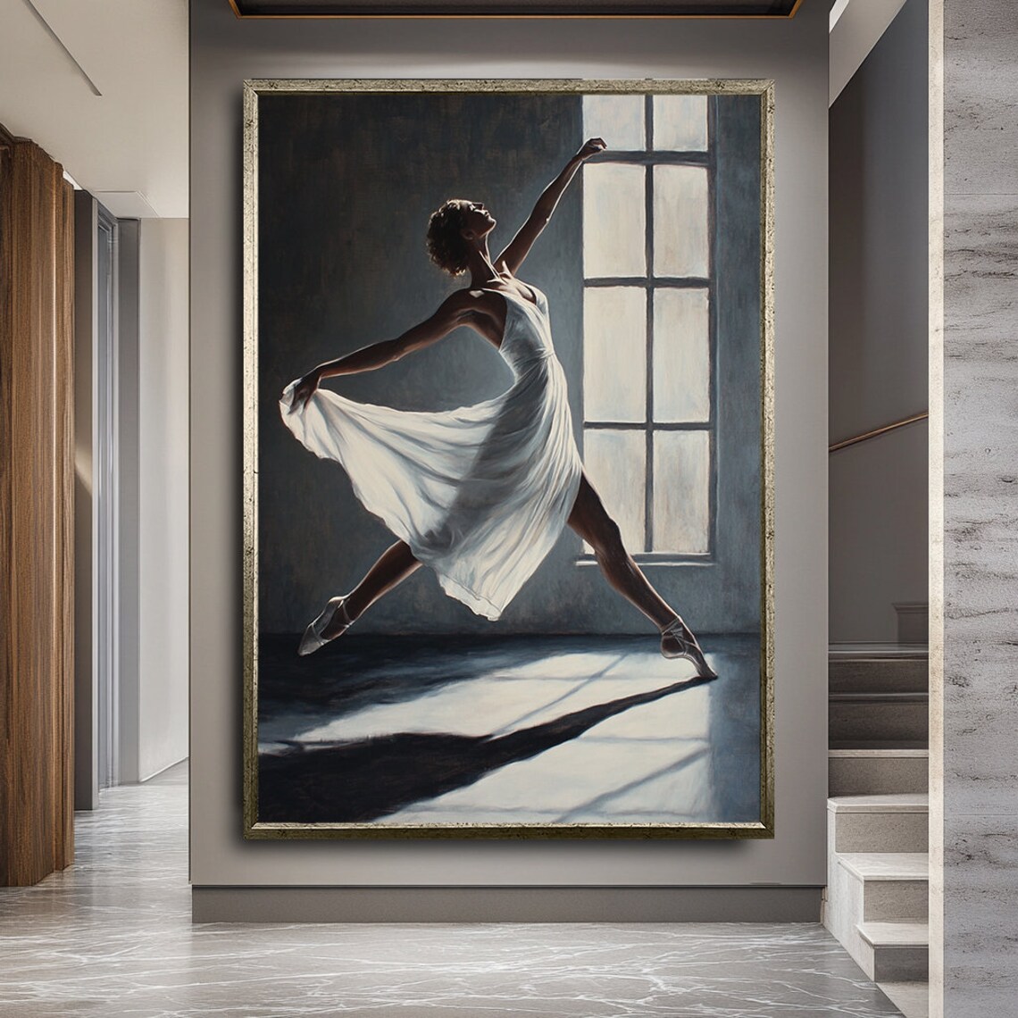 Ballet Dancer White Dress Dancing Window Light Graceful Ballerina Wall Art - Image 2