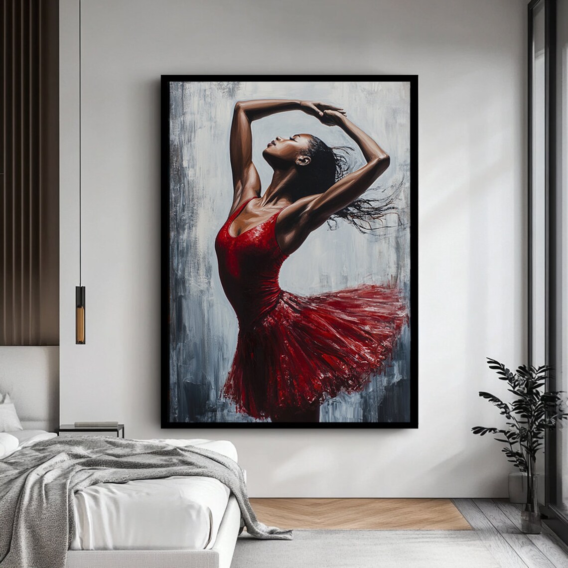 Ballerina In Red Dress Arms Arched Overhead Elegant Dance Painting Art Poster - Image 4