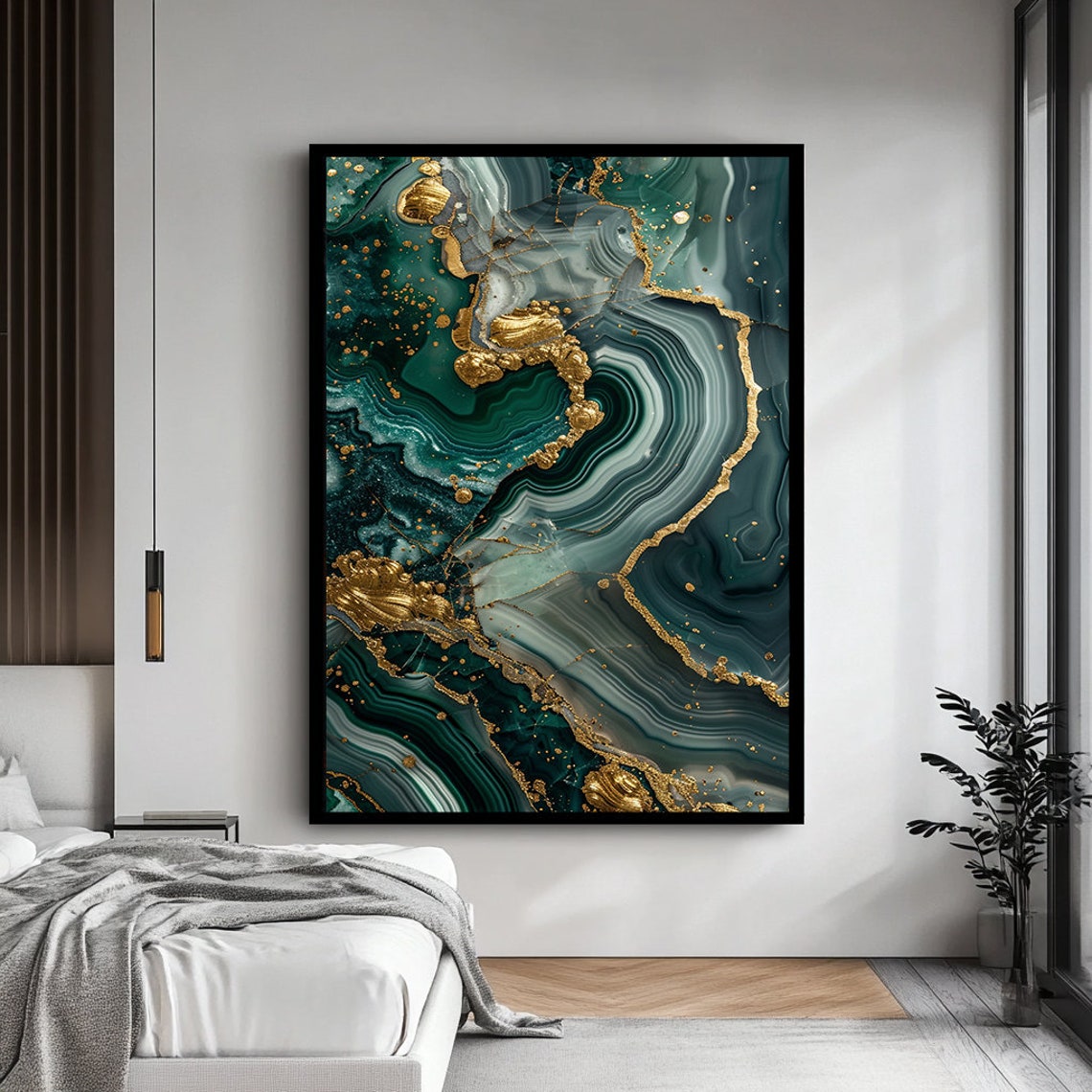 Deep Dark Teal Emerald Marble Gold Veins Abstract Luxury Poster - Image 4
