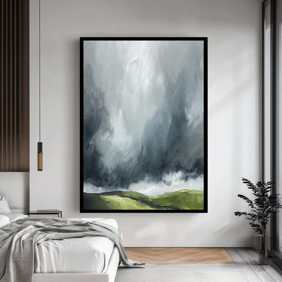 Moody Cloudy Sky Green Hills Loose Landscape Painting Poster - Image 4