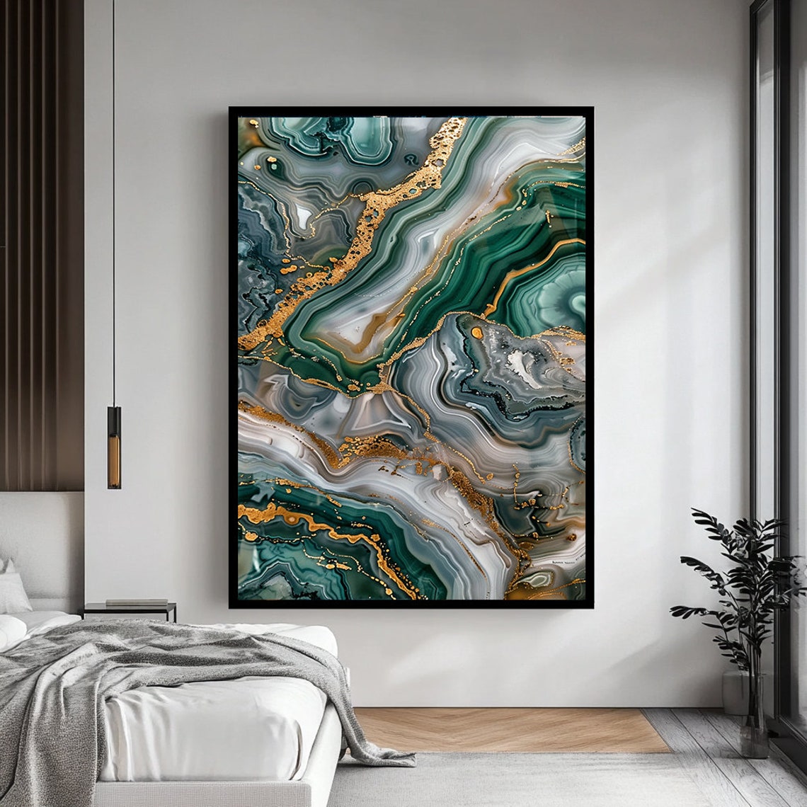 Emerald Green Marble Gold Vein Luxury Abstract Marble Art Poster - Image 4