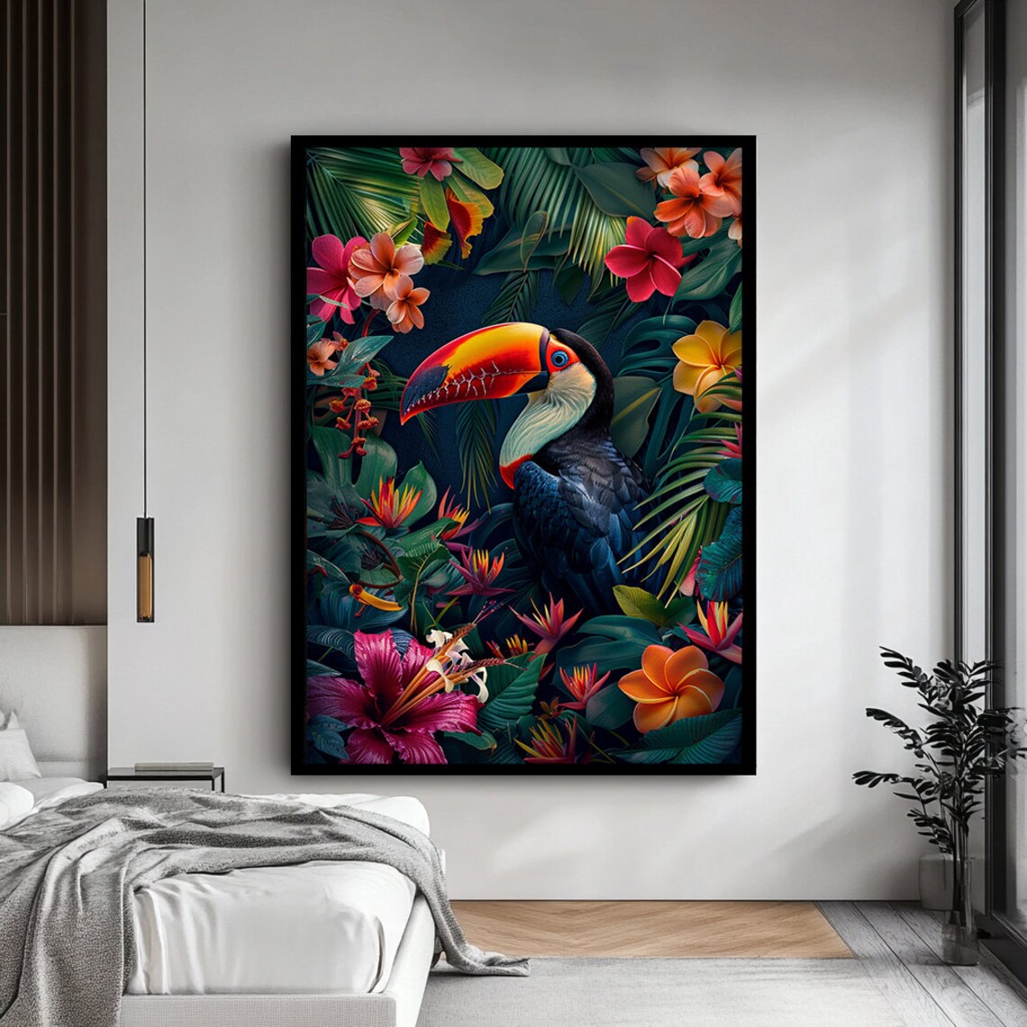 Colorful Toucan In Lush Tropical Jungle Foliage Exotic Bird Wall Art - Image 4