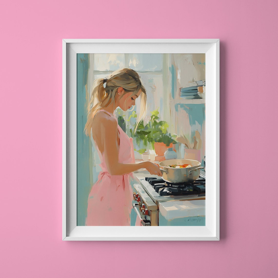 Culinary Pastel Morning 1950s Housewife Art Retro Housewife Art Housewife Print Holiday Housewives Cooking Lover Gift Retro Housewives