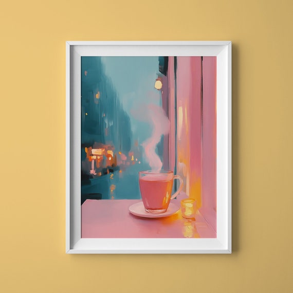 Rainy Day Brew Pastel Citrus Drink Print Citrus Poster Citrus Art Print Tea Artwork Print Tea Painting Tea Poster Tea Time Poster Art