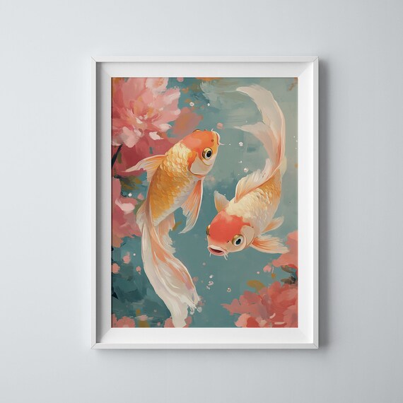 Koi Fish Dance Pastel Koi Fish Print Koi Fish Artwork Koi Fish Poster Koi Pond Painting Koi Poster Koi Fish Drawing Koi Pond Print