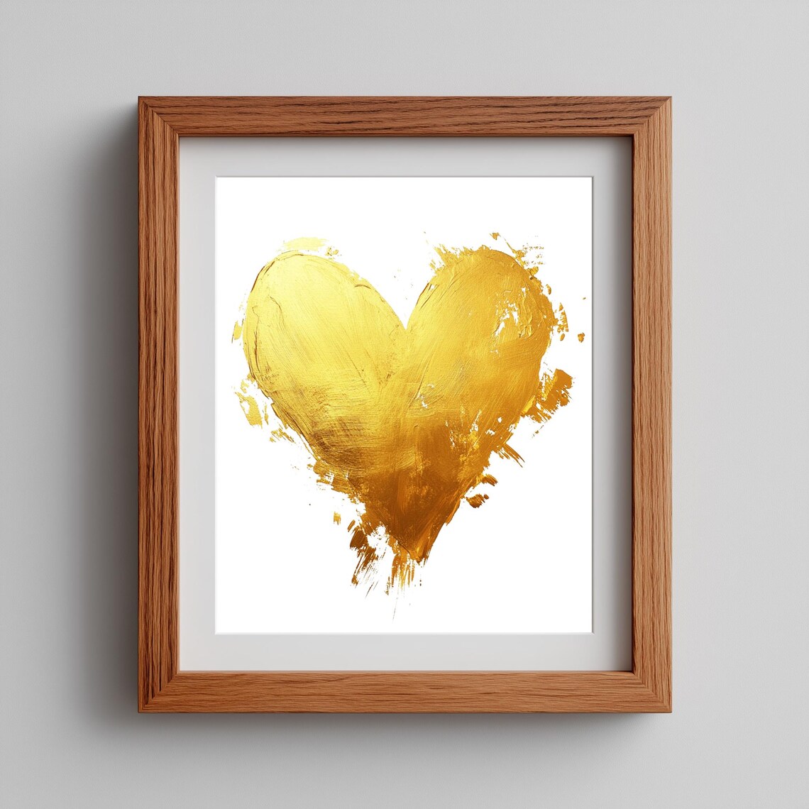 Yellow Gold Brushstroke Heart Watercolor Minimal Romantic Love Wall Art