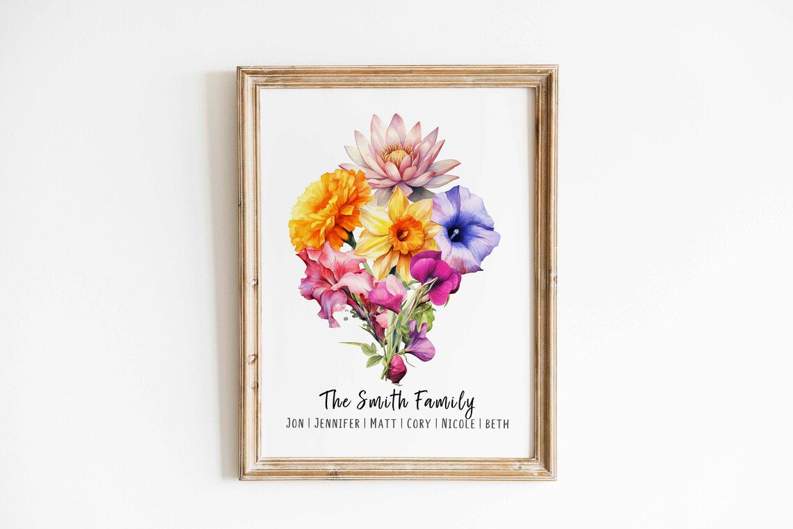 Custom Birth Flower Family Bouquet Art Print - Image 2