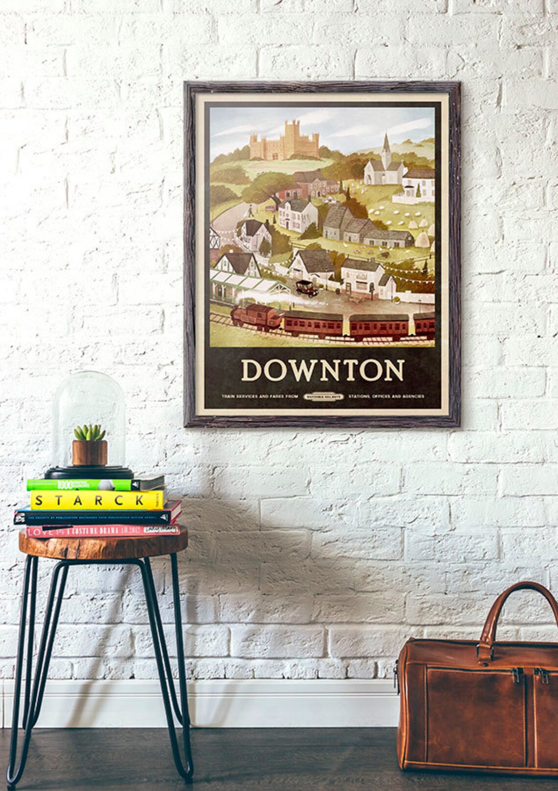 Vintage Downton Village Steam Train and Railway Station Travel Poster - Image 2