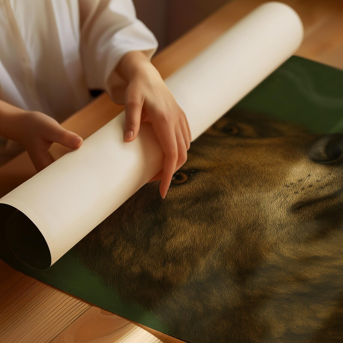 Gray Wolf Smoking a Cigarette on Olive Green Vintage Art Poster - Image 4