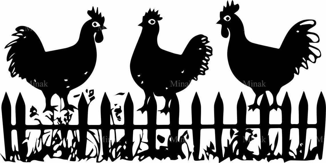 Farmhouse Chickens Perched On Fence Black Hen Silhouette Poster - Image 3