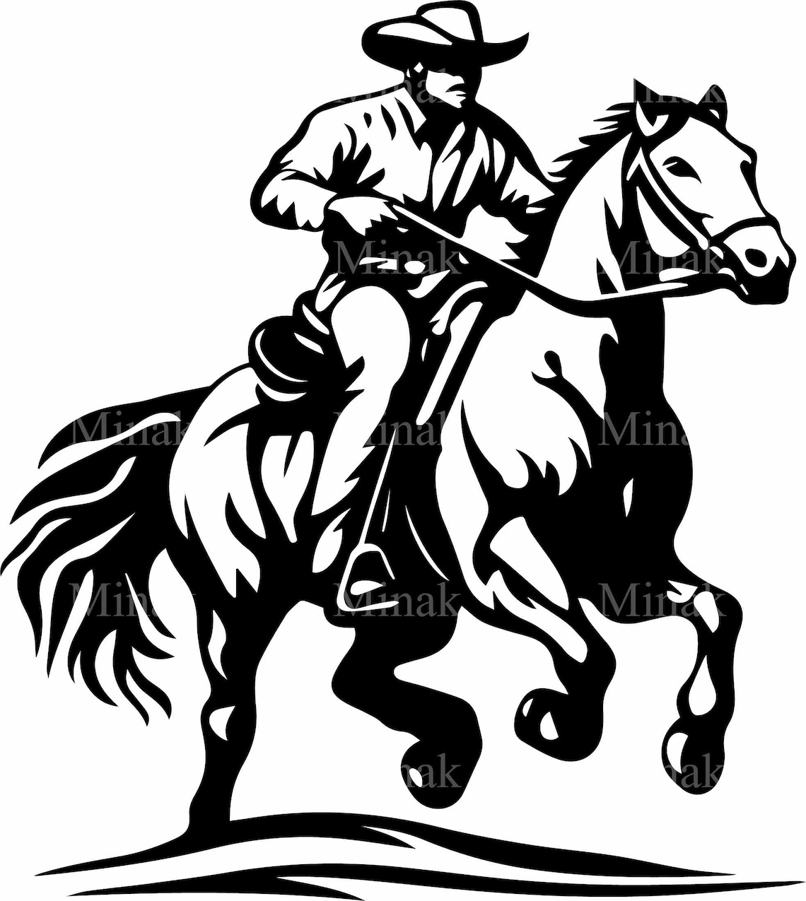 Western Cowboy Riding Horseback Silhouette, Rustic
