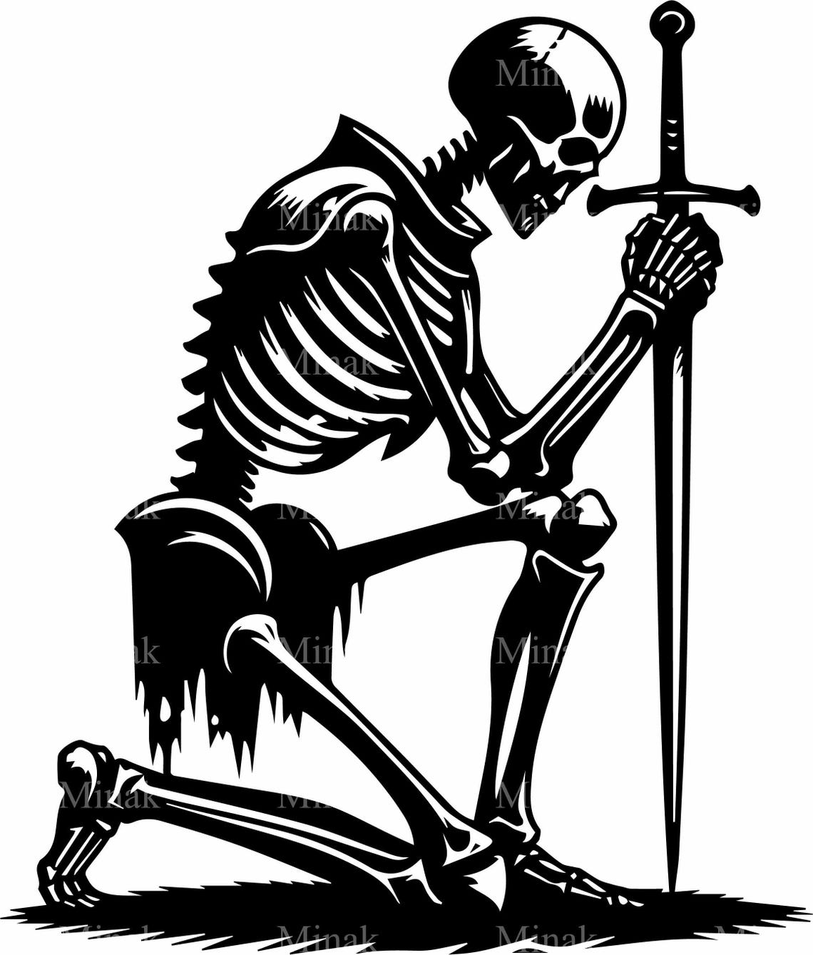 Kneeling Skeleton Knight Resting On Sword Medieval Gothic Poster - Image 2